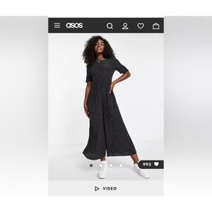 M6 ASOS DESIGN Tea Jumpsuit With Button Open Back Detail In Mono Spot Wide‎ Leg